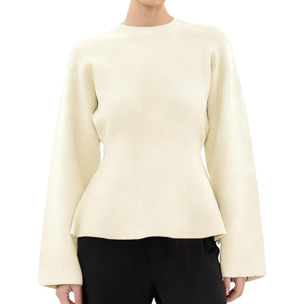 Women's Knit Sweater Viscose Nylon PBT Crew Neck Peplum Slim Fit